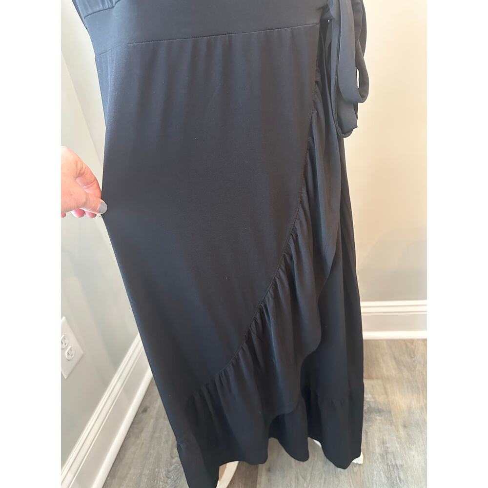 Lane Bryant Black Faux Wrap Dress XL Flutter Sleeve Ruffle Midi Plus Size - Picture 5 of 13